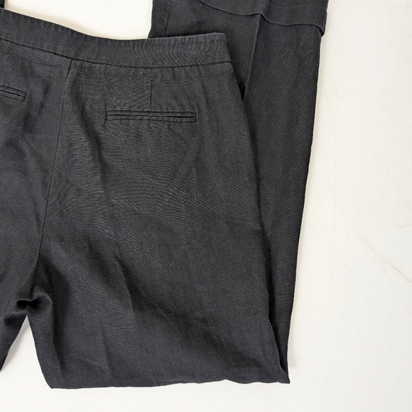 Black Linen Wide Leg Pants Tailored Structured Mid Rise Textured Lined Long - Picture 8 of 8